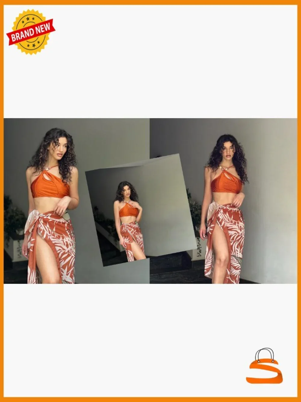 Women One-Piece Swimsuit with Wrap Skirt Cover Up Sarong Set
